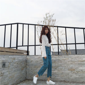 [Korean Style] Lote High Waisted Asymmetrical Straight Jeans