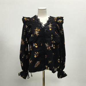 [Korean Style] Helly Floral Prints Shirt with Lantern Sleeves