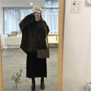 [Korean Style] Chillo Oversized Plaid Shirts with Puff Sleeve