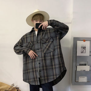 [Korean Style] Satin Retro Plaid Shirts