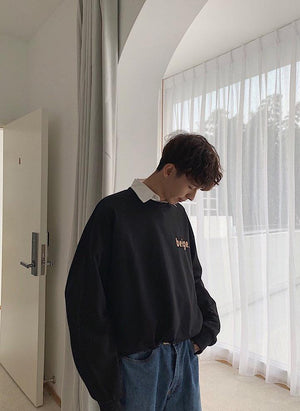 [Korean Style] Luke Oversized Long Sleeve Campus Sweatshirts