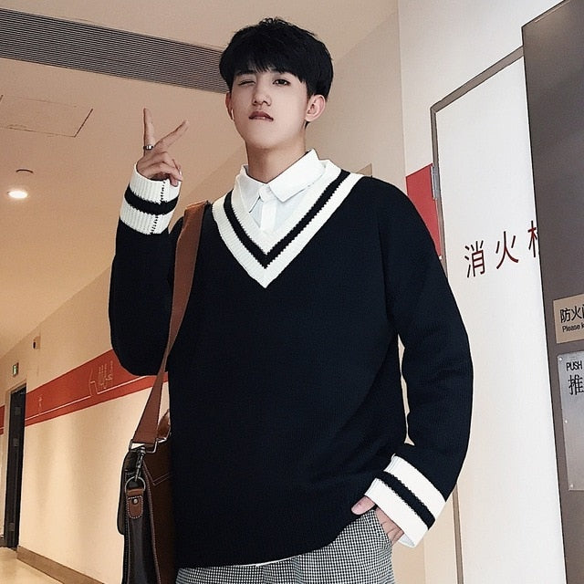 [Korean Style] V-neck Knitted Sweater