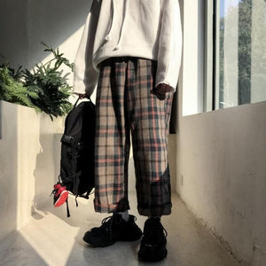 [Korean Style] Check Pattern Wide Sweatpants