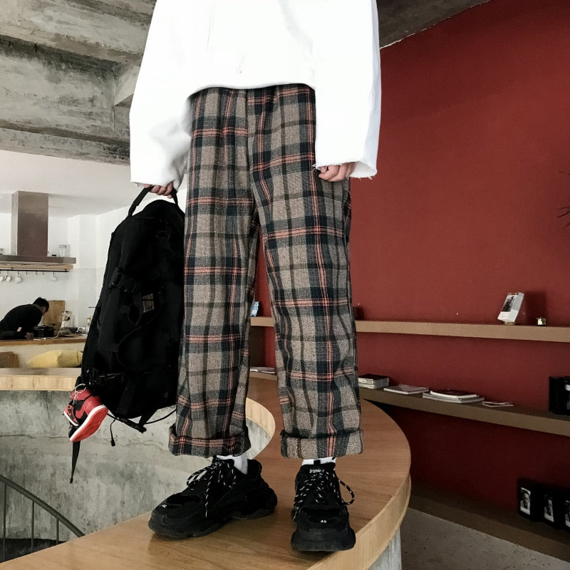 [Korean Style] Check Pattern Wide Sweatpants