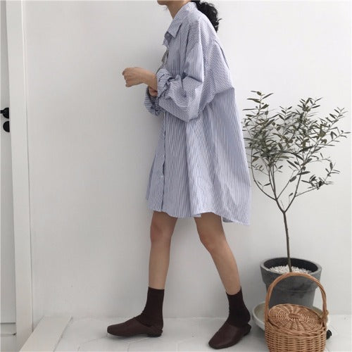 [Korean Style] Neco Oversized Stripe Shirt Dress