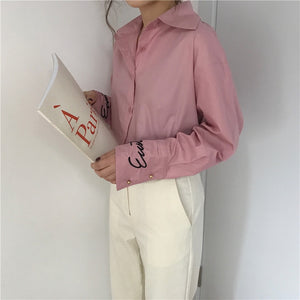 [Korean Style] Kessilia Letter Embroidery Solid Color Shirt