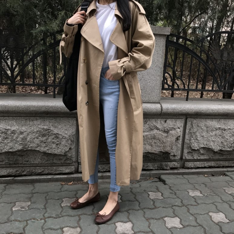 [Korean Style] Ariel Double Breasted Long Trench Coat