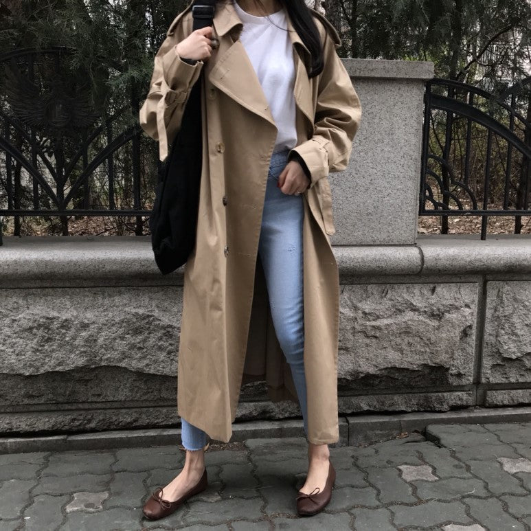 [Korean Style] Ariel Double Breasted Long Trench Coat