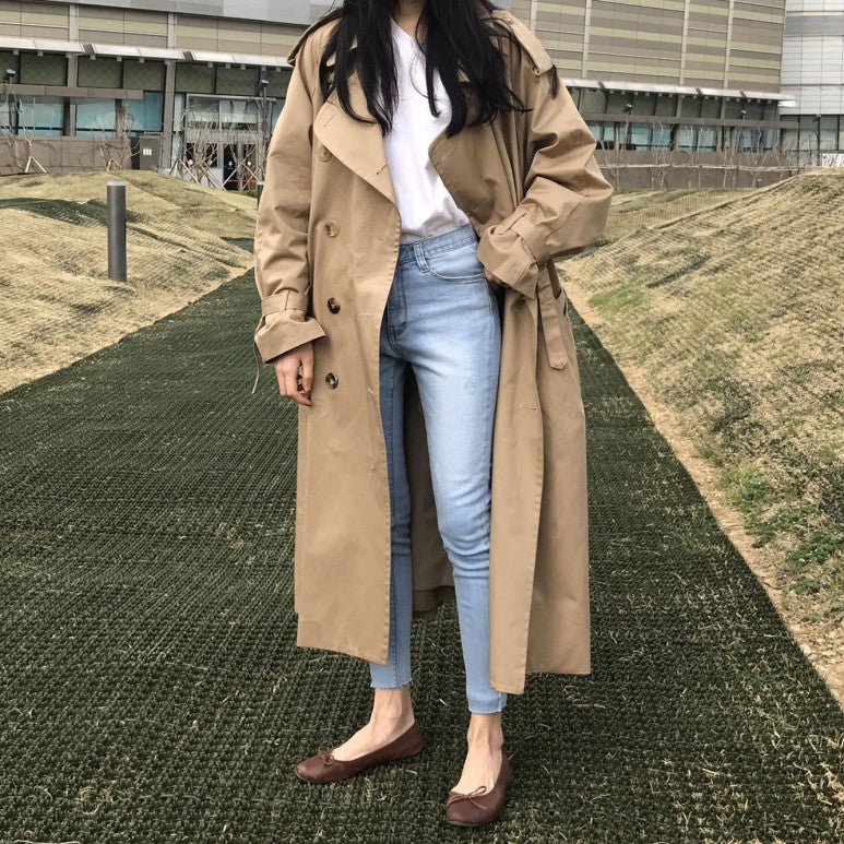 [Korean Style] Ariel Double Breasted Long Trench Coat