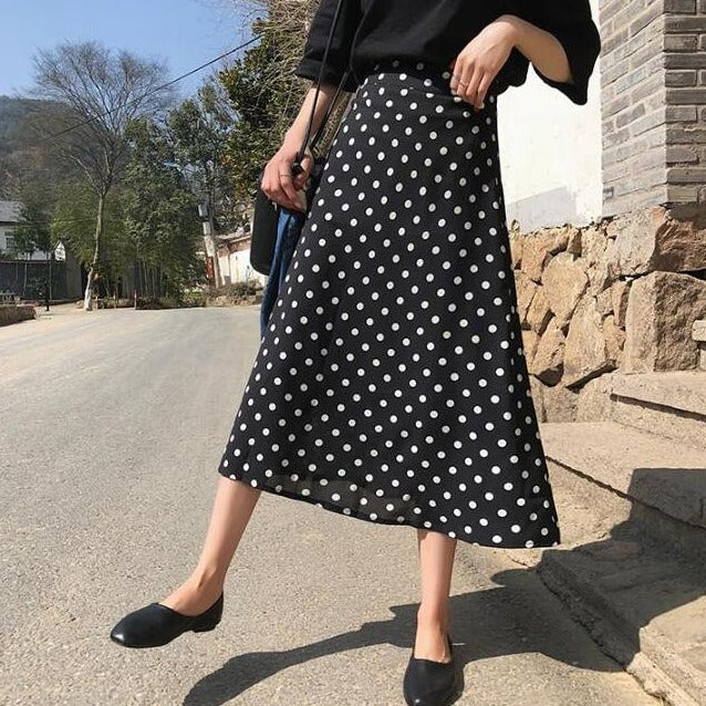 [Korean Style] Jeami Polka Dot A Line Chiffon Skirt