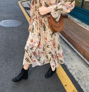 [Korean Style] Vetera Floral Chiffon Maxi Dress