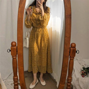 [Korean Style] Seral Floral Chiffon Maxi Dress