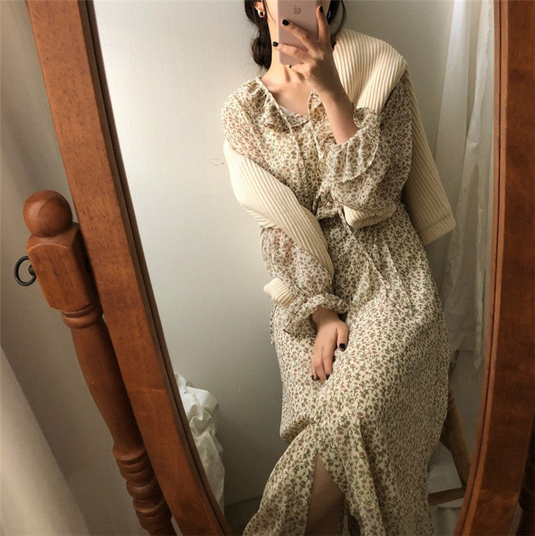 [Korean Style] Seral Floral Chiffon Maxi Dress