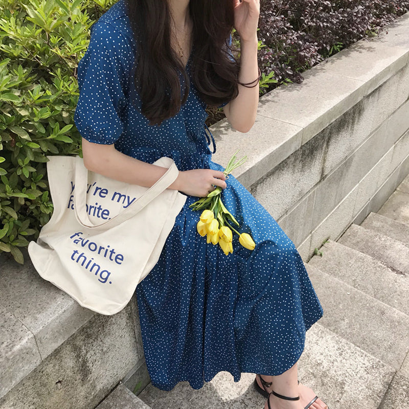 [Korean Style] Heizz Blue Polka Fot Maxi Dress