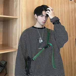 [Korean Style] ViVi Stripe Printing Round Neck Sweatshirts