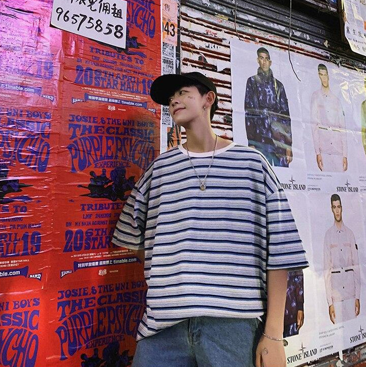[Korean Style] Barney Stripe 1/2 T-shirts
