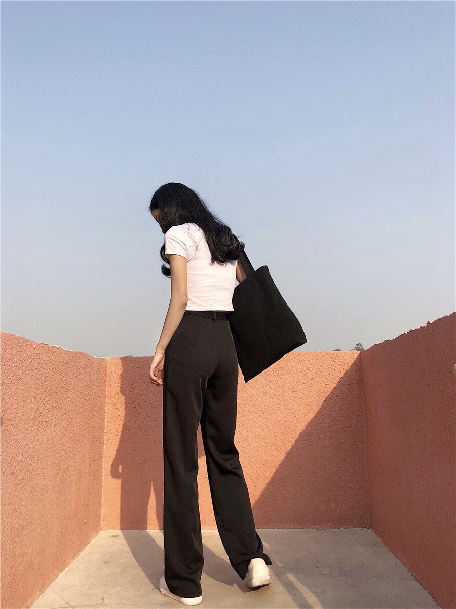 [Korean Style] Twid High Waist Full Length Trouser