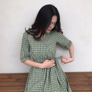 [Korean Style] Green Apple Vintage Style Plaid A-Line Dress