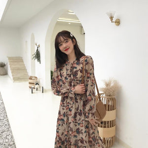 [Korean Style] Woorie Floral Print Chiffon Maxi Dress