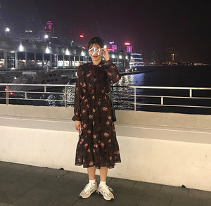 [Korean Style] Woorie Floral Print Chiffon Maxi Dress