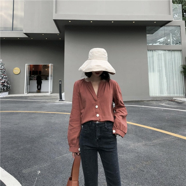 [Korean Style] Russ Casual Cotton Linen Blouse