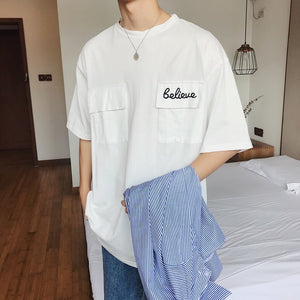 [Korean Style] Letter Printing Pocket 1/2 T-shirts