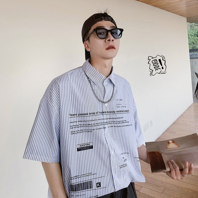 [Korean Style] Vertical Striped Printing Shirts