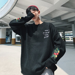 [Korean Style] Flower Embroidery Casual Sweaters