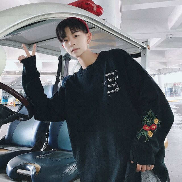 [Korean Style] Flower Embroidery Casual Sweaters