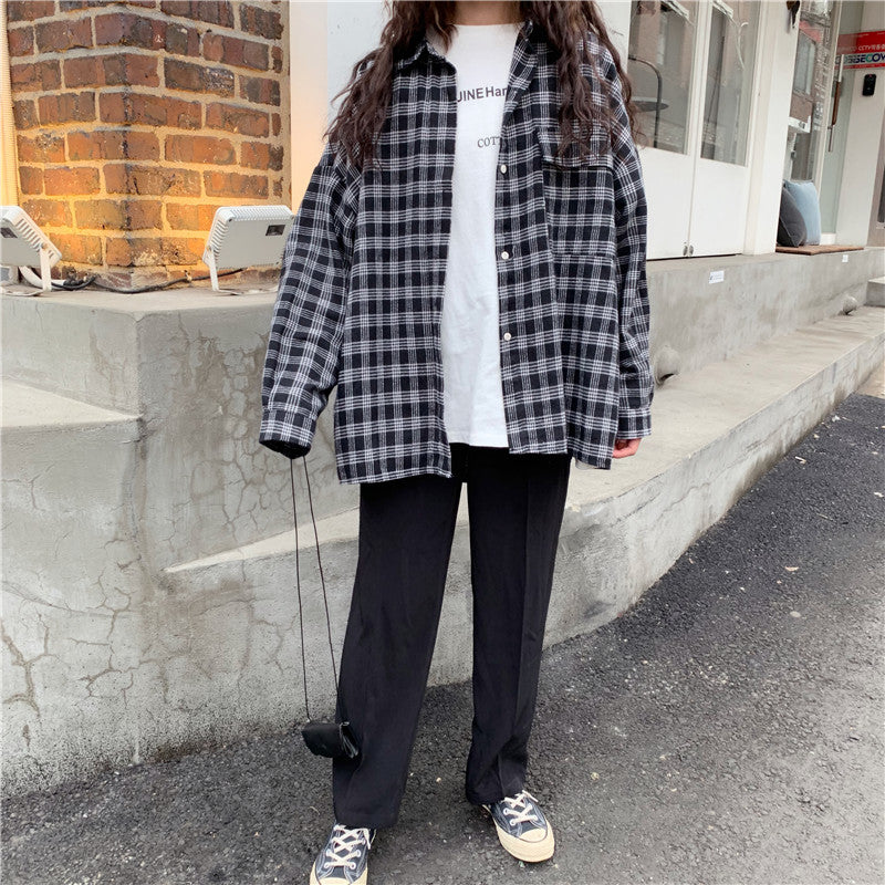 [Korean Style] Geine Oversized Check Shirts