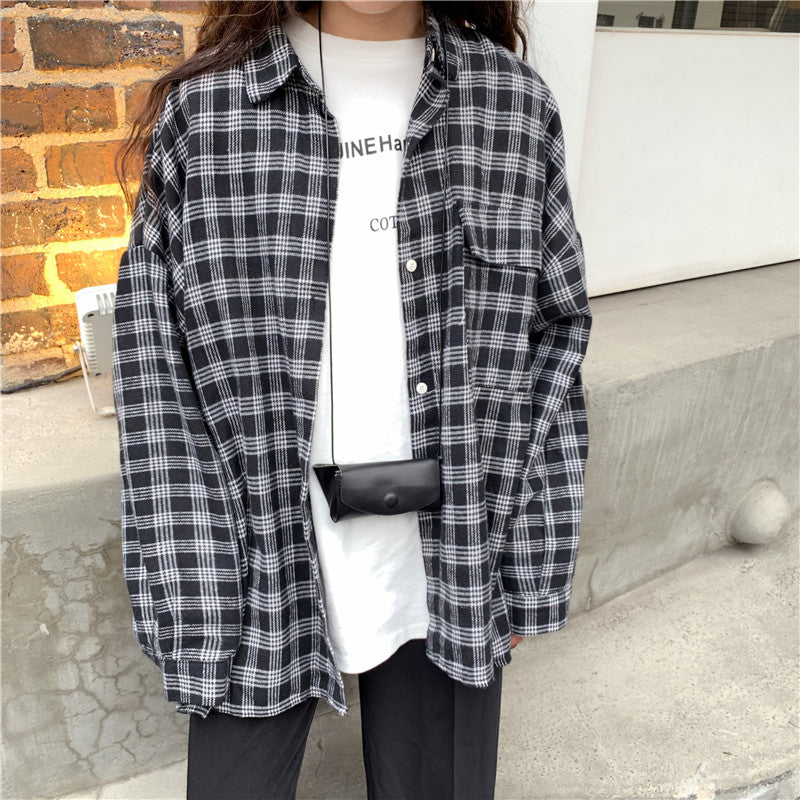 [Korean Style] Geine Oversized Check Shirts