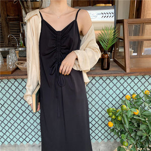[Korean Style] Fayet Drawstring Long Camis Dress