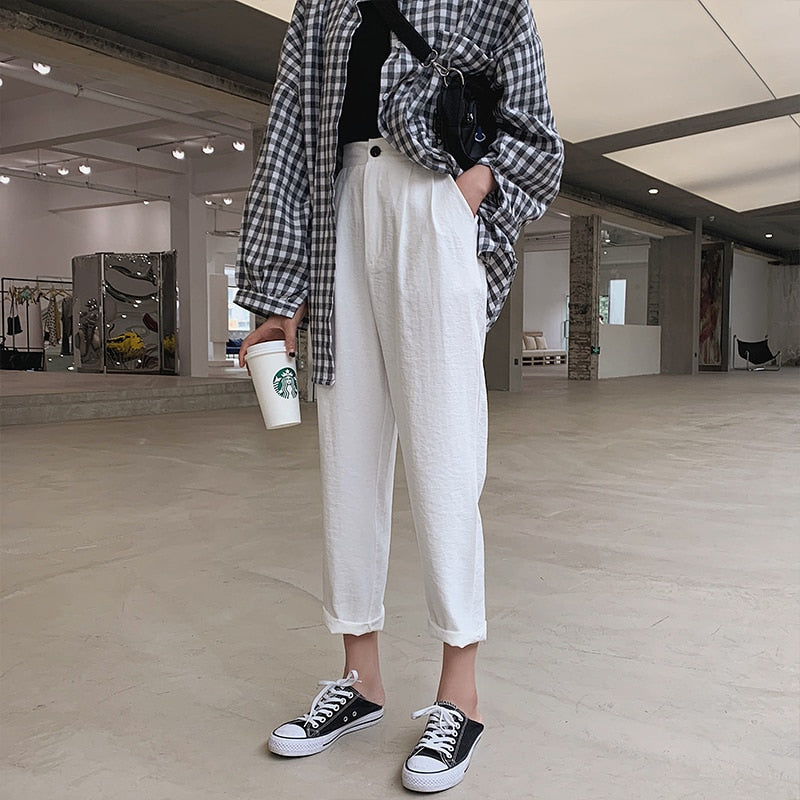 [Korean Style] Reel High Waist Pencil Linen Pants