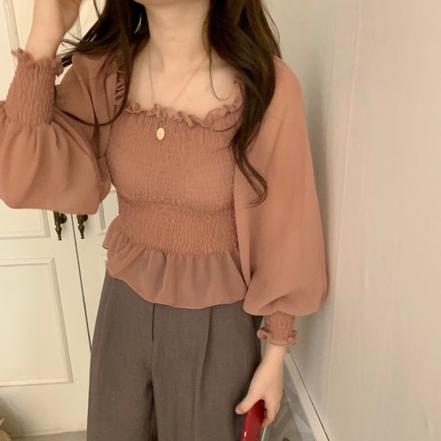 [Korean Style] Venta Square-neck Ruffle Blouse