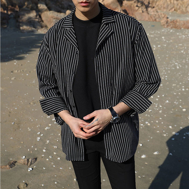 [Korean Style] Masculino Oversized Striped Shirts