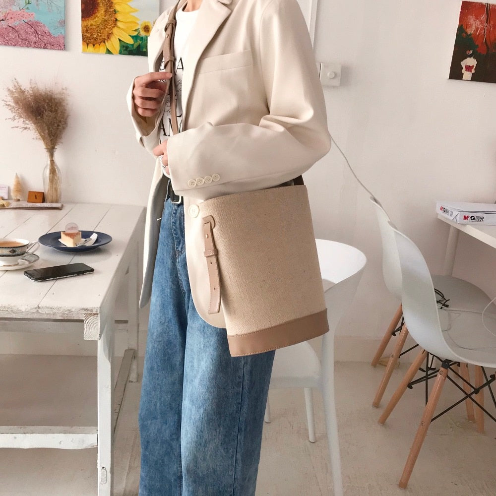 [Korean Style] Fay Canvas Shoulder Bucket Bag