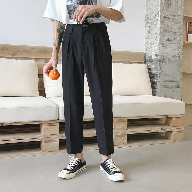 [Korean Style] Hust Straight Plaid Trousers