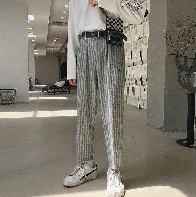 [Korean Style] Tencel Cotton Striped Trousers