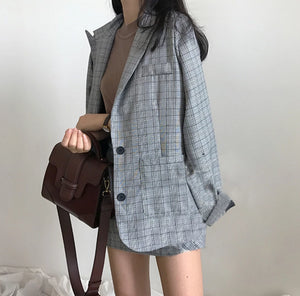 [Korean Style] Audra Single Breasted Plaid Blazer Set