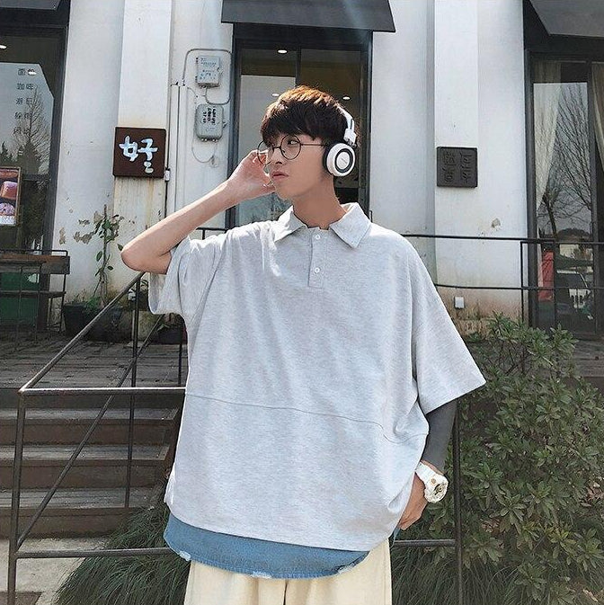 [Korean Style] Denim Layered PK T-shirts