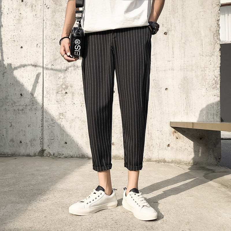 [Korean Style] Deco Stripe Black/Navy Casual Pants